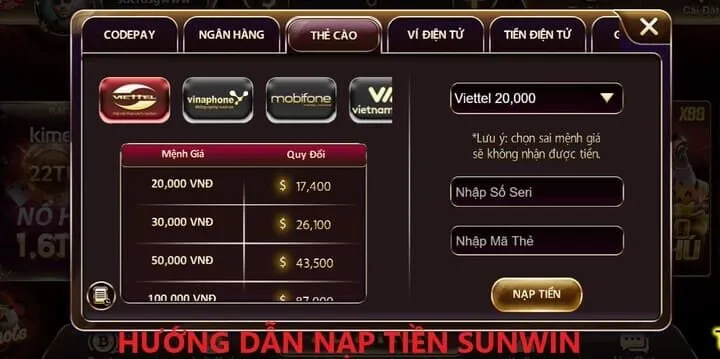 Hướng dẫn cách Nạp tiền Sunwin nhanh chóng 
